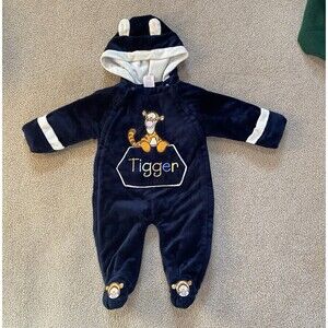 Disney Tigger Navy Blue Fleece Bunting Pram 3/6M Retired 2011 Design